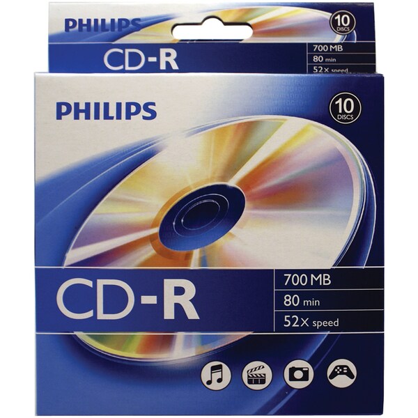 Philips Digital 700MB 80-Minute CD-R 10pcs Peggable Box CR7D5BB10/17
